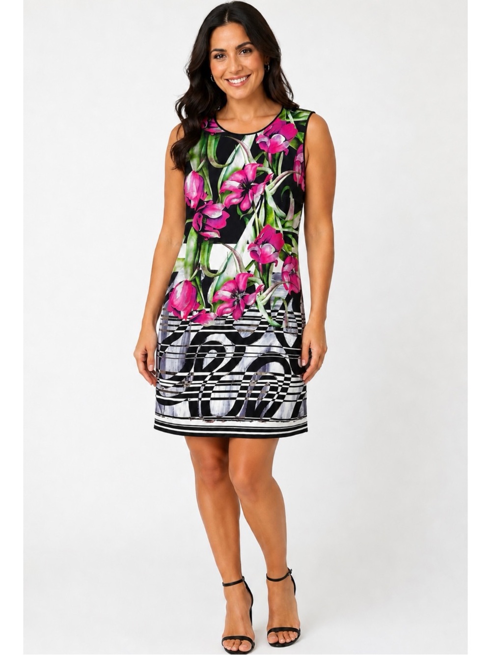 CLOVER CANYON | Dancing Tulips Floral and Geometric Print Shift Dress Sz. Small - Picture 1 of 4